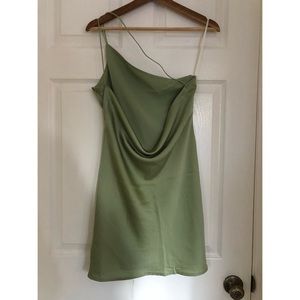 Verge girl green mini one shoulder backless slip dress